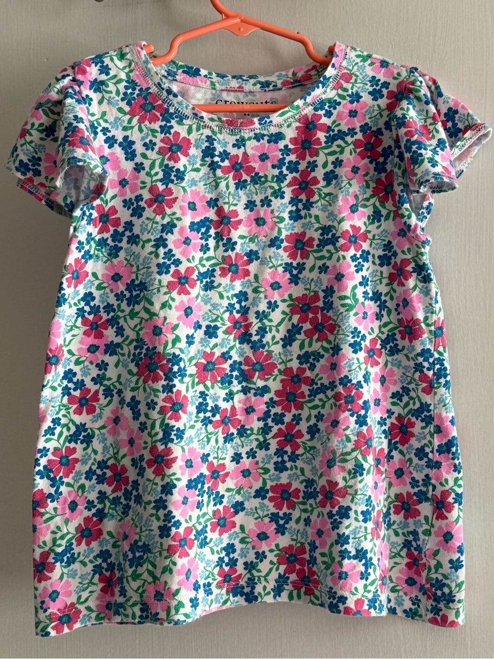 Crewcuts 100% Cotton Floral Pink & Blue Short-Sleeve Tee - Size 6-7